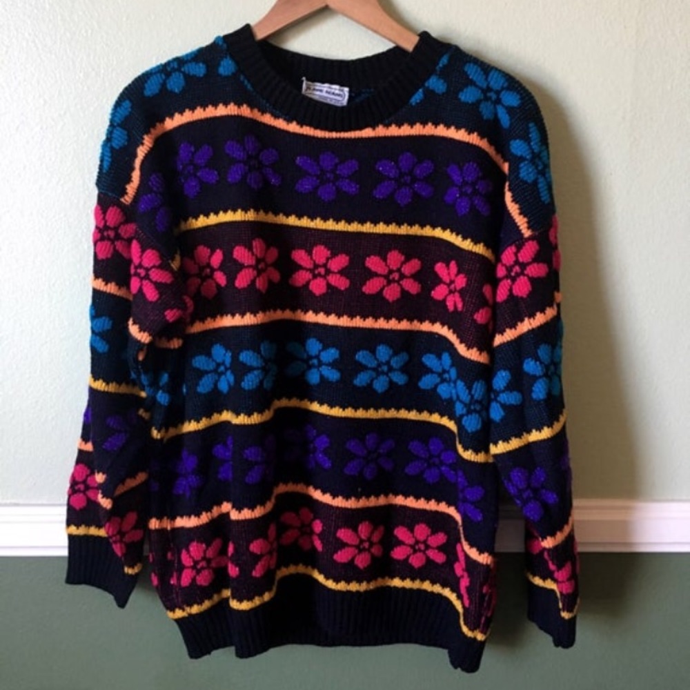 Vintage 90’s 80’s Flower Power Sparkly Neon